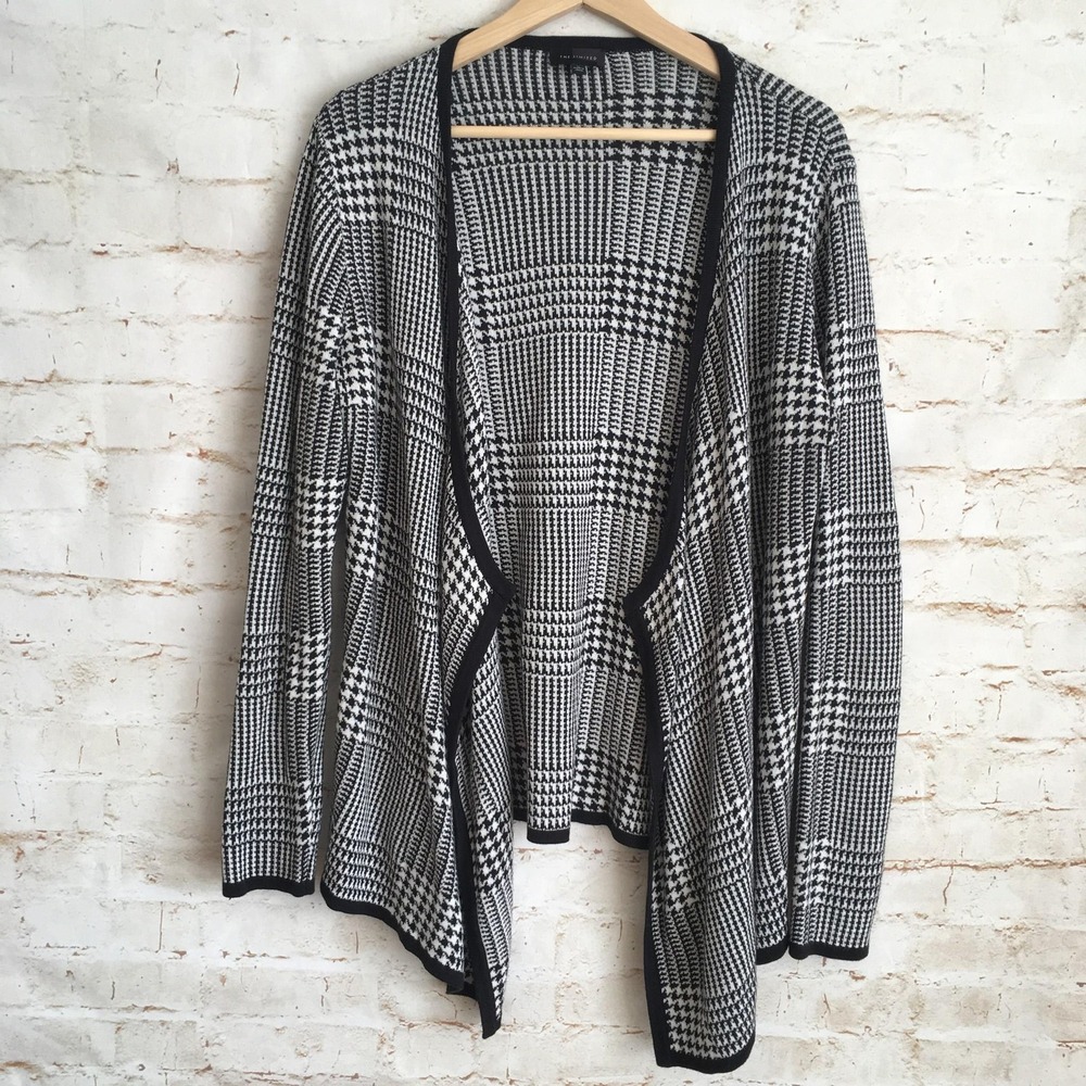 The Limited Women's Medium Black White Geometric Open Front Cardigan Sweater